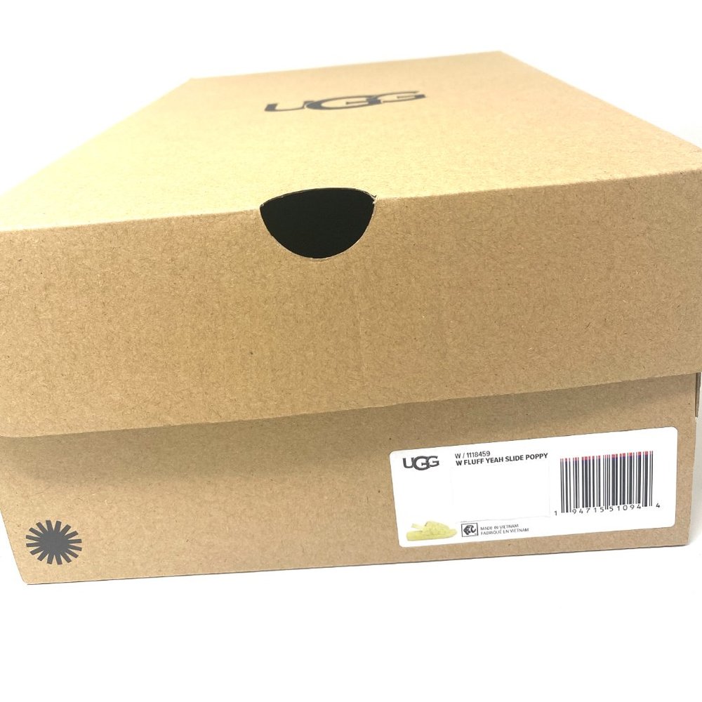 UGG Women Size 7 1118459 PLLN Fluff Yeah Poppy Yellow Pollen Fur Slides Slippers - Picture 9 of 10